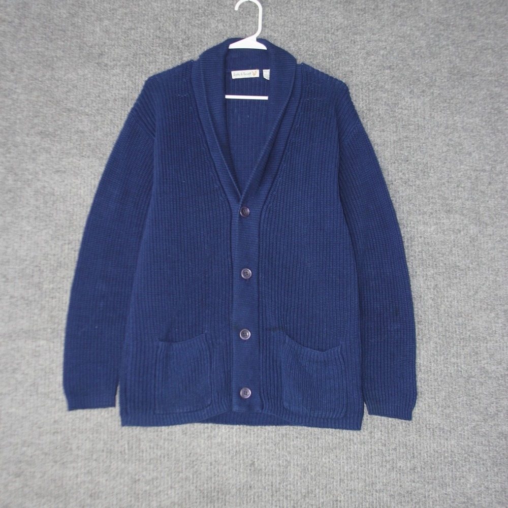Vintage‎ Lyle & Scott Cardigan Mens S Blue Shawl Collar Cotton Sweater